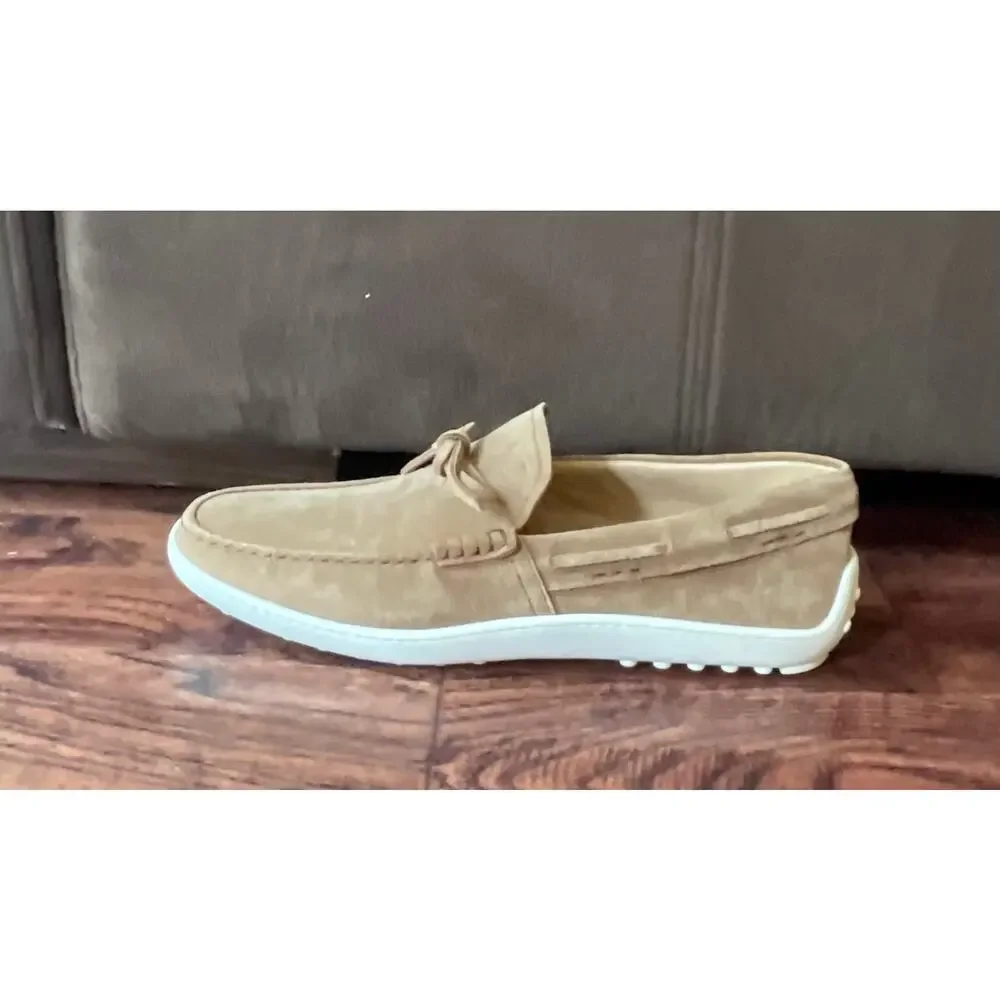 $895 NIB Authentic Tod's Gommino Beige Suede Driving Loafers Moccasins Men's 9